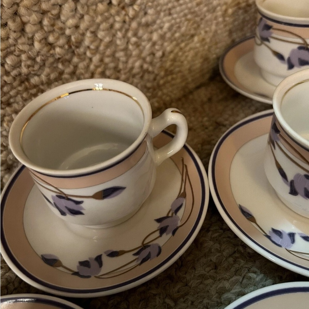 Fena Porzellan Elegant Purple & White Flowers Espresso Cup Set/6 - Picture 5 of 12